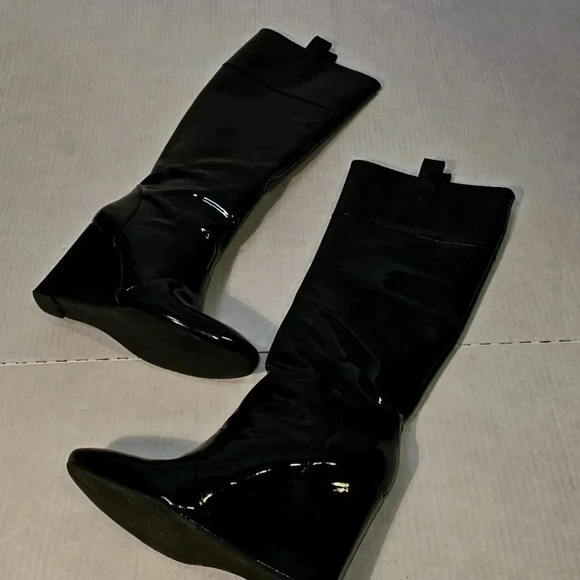 J Vincent Patent Leather Hidden Wedge Black Grunge,Goth Knee High Boots SZ 9M - Picture 3 of 12